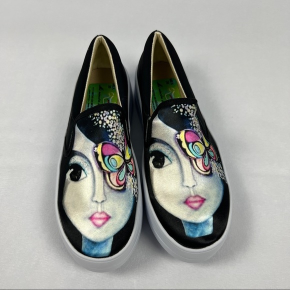 Butterfly Platform Slip On Art Canvas Sneakers Size 9 - Picture 1 of 7